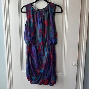 Tibi Dress Womens 4 Watercolor Floral Silk Balloon Skirt Sleeveless Fully Lined